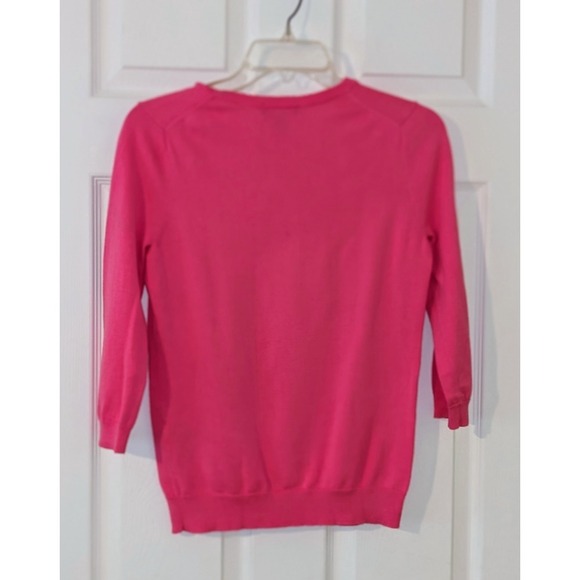 Lands' End Cotton Knit Top Crew Neck 3/4 Sleeve Hot Pink Casual XS - Picture 4 of 8
